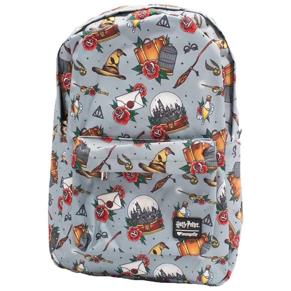 NWT Loungefly Harry Potter Tattoo Relics Gray Backpack Rare - Picture 1 of 3